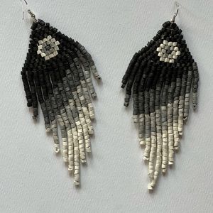 Hand-painted dyed beads Boho 60s 70s Fringe tassel beaded drop earrings